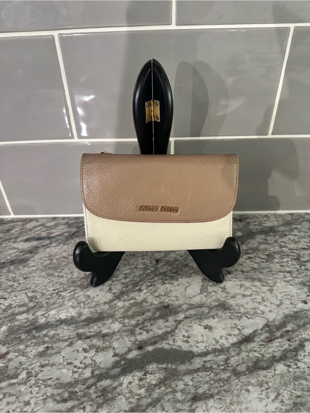 Miu Miu Two-Tone Beige and Cream Leather Flap Wallet